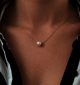 Žluté zlato náhrdelník s perlou 6-7mm délka 42+4cm